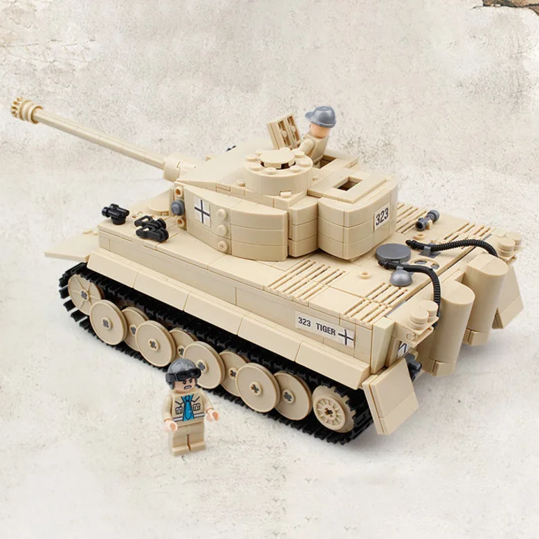 

82011 KAZI Century Military Tank Cannon Model German Armored Forces Tiger-type Tan Assembled Building Blocks
