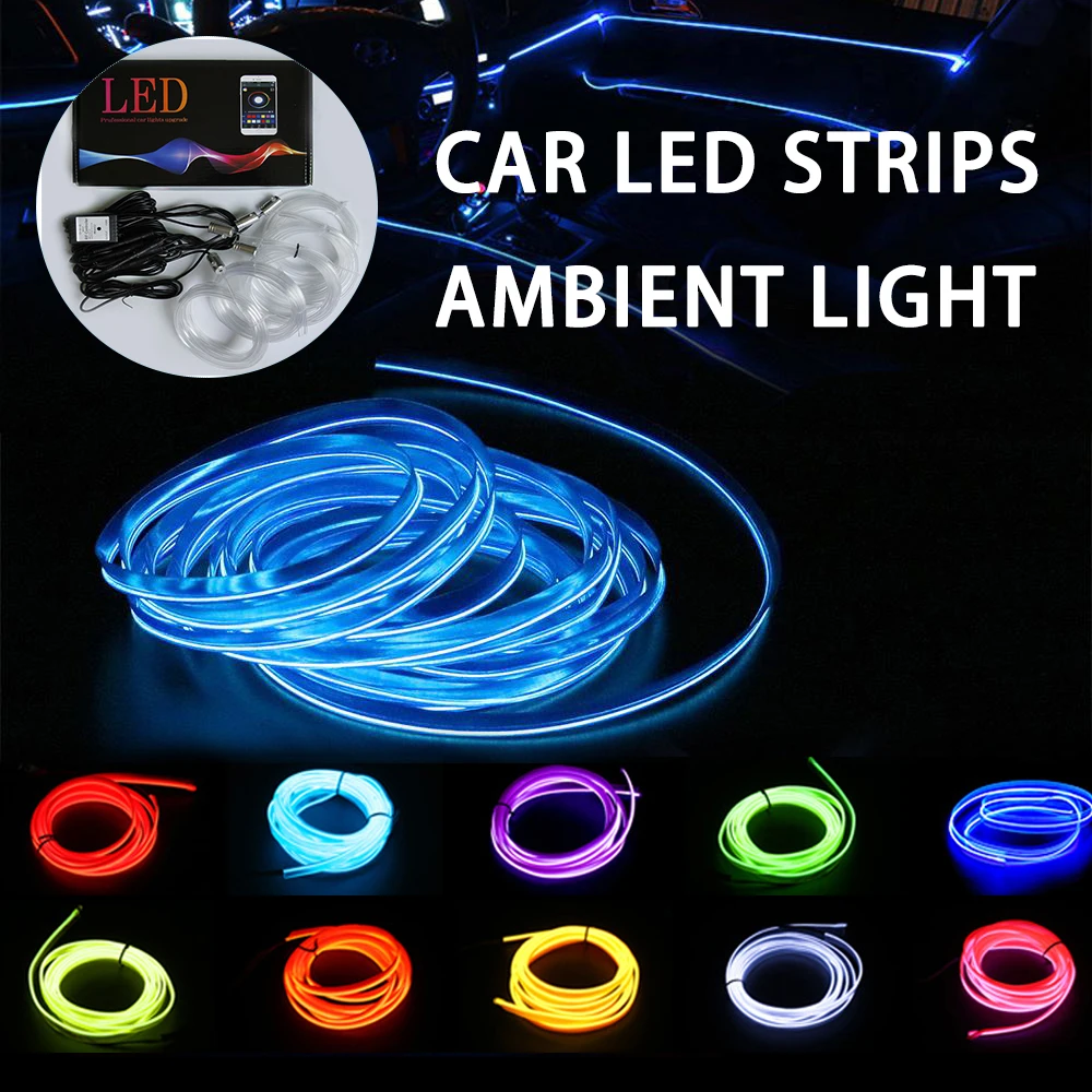 

5 in 1 Waterproof RGB LED Strips Ambient Light APP Bluetooth Control for Car Atmosphere Light Lamp DIY Music 6M Fiber Optic Band