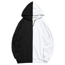 Primavera dos homens manga comprida hoodies moda metade preto metade branco legal hoodies masculinos retalhos algodão moletom masculino com capuz pano superior