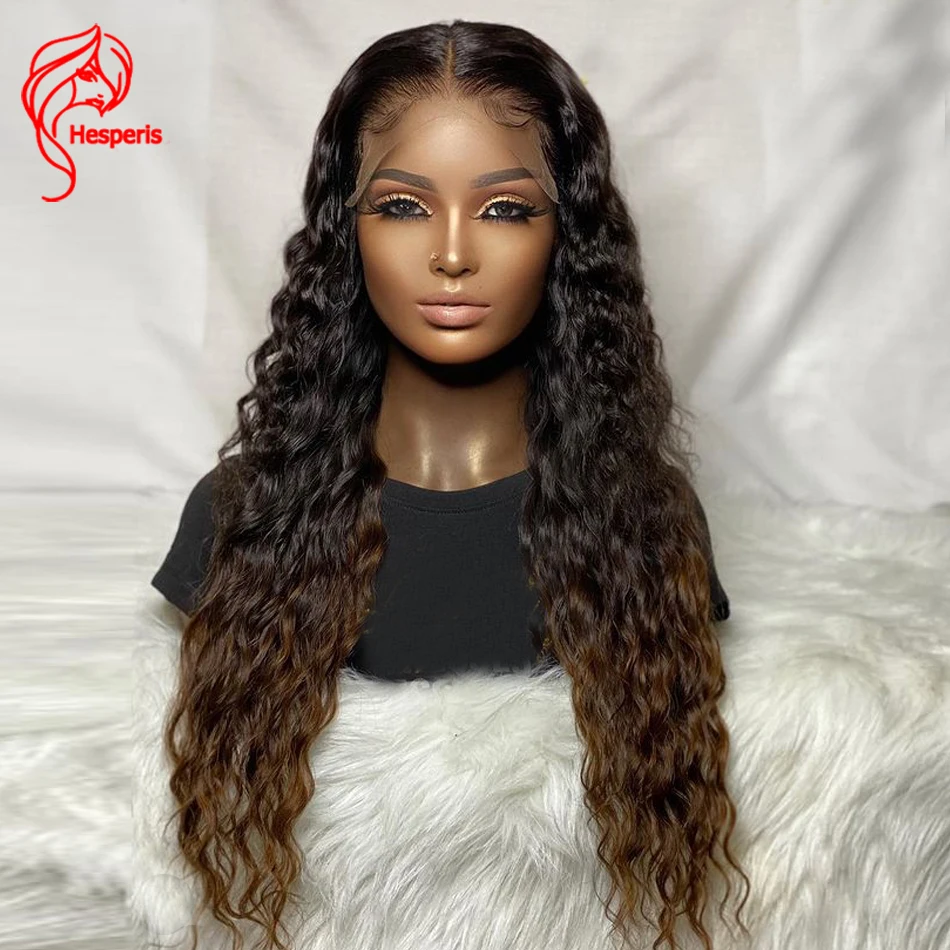 Hesperisr 13x4 Lace Front Human Hair Wig Ombre Color Deep Part Brazilian Remy Water Wave Human Hair Wigs PrePlucked Bleached