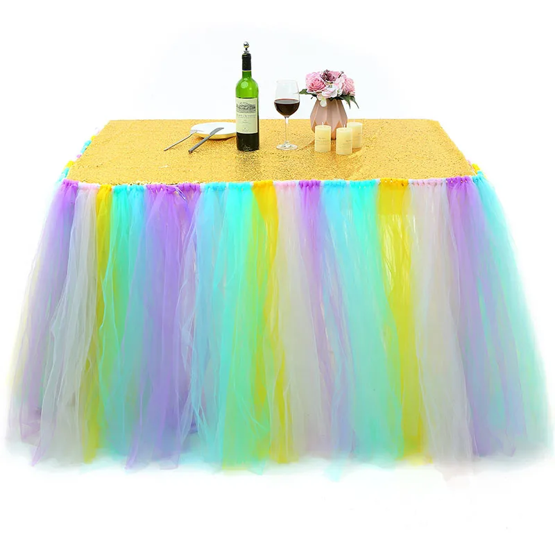Colorful 1 1*0,8 м милые украшения стола для детского душа вечерние скатерти розовая Тюлевая юбка-пачка для стола Романтическая Свадебная вечеринка - Цвет: Colorful 1