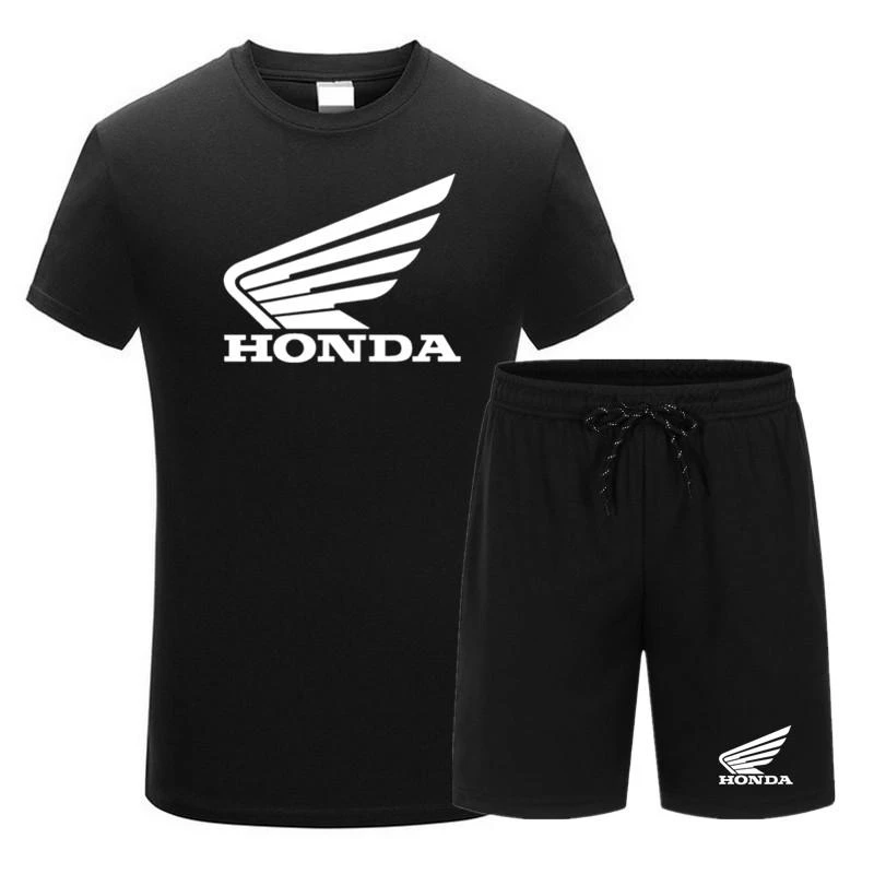Conjunto de 2 piezas de camisetas y pantalones cortos para hombre, ropa deportiva con estampado de alas Honda, para playa, verano 2021