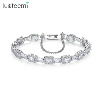 

LUOTEEMI Square Stone Tennis Bracelet Charm Cubic Zircon Bracelets Fashion Jewelry for Women Wedding Dating Christmas Gifts