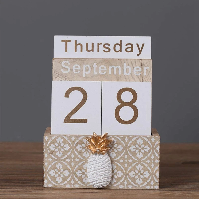 

Wooden Perpetual Calendar, Vintage Wood Block Perpetual Calendar Desk Accessory Month Week Date Blocks for Home Decoration