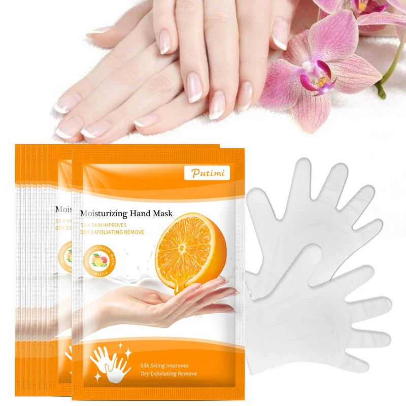 

PUTIMI 1pair Orange Nourishing Hand Mask Cream Anti Dry Moisturizing Hand Mask Whitening Anti-Aging Exfoliating Spa Hand Gloves