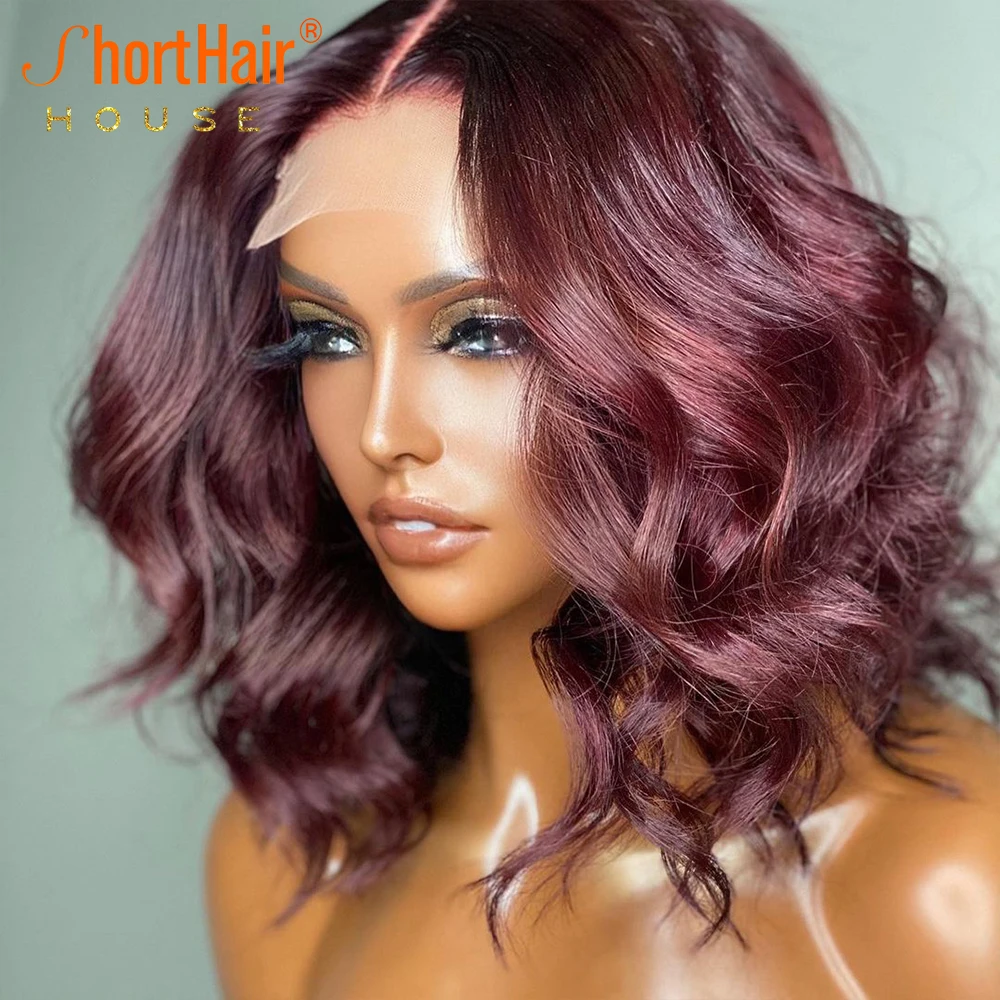 Highlight Blonde Human Hair Wigs for Women Burgundy 99J Water Wave Lace Front Wigs 4X4 Lace Closure Body Wave Wig Brazilian Bob