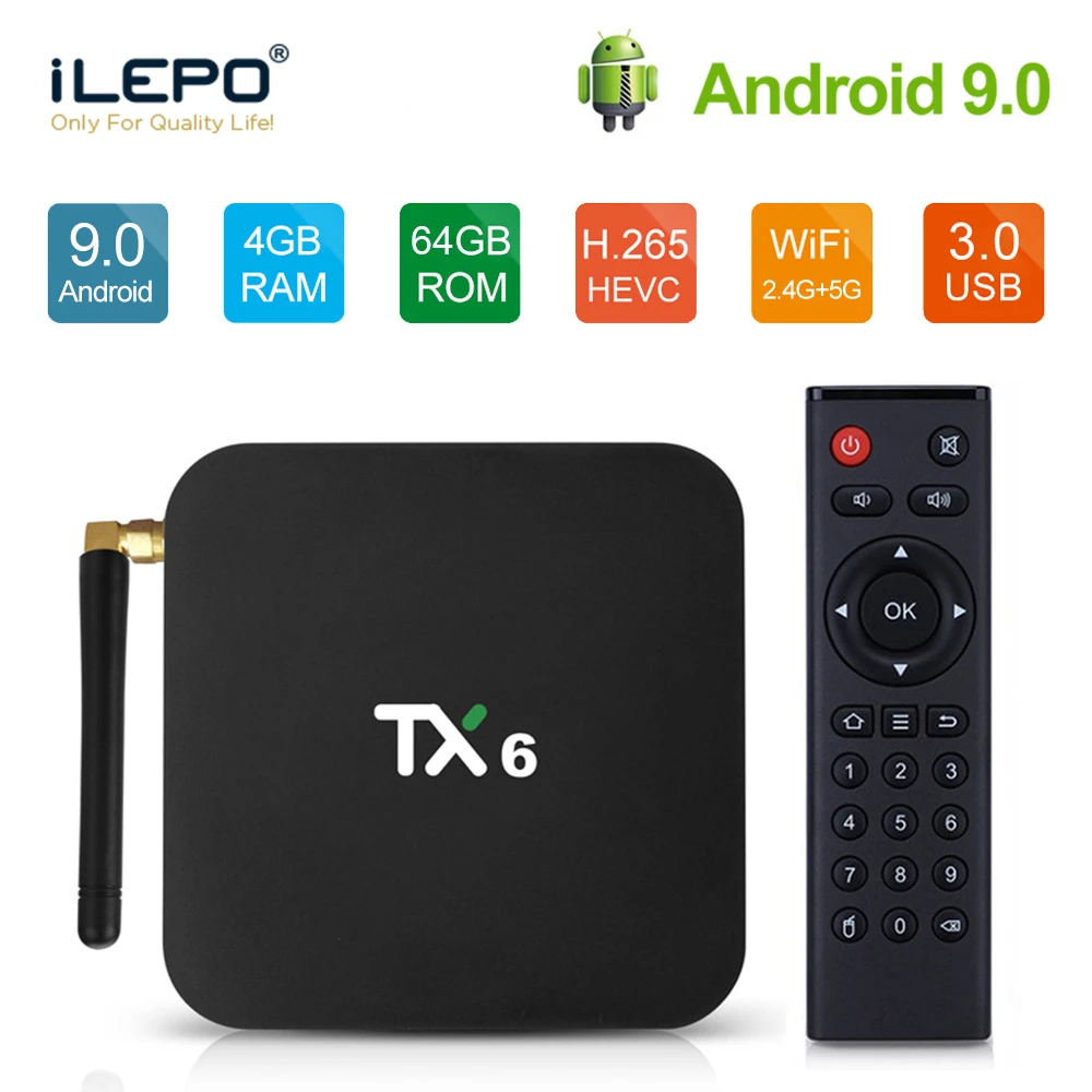 ТВ-приставка Tanix TX6 на Android 9 0 4 + 64 ГБ 4-ядерный процессор Allwinner H6 USD3.0 2 ГГц Wi-Fi |