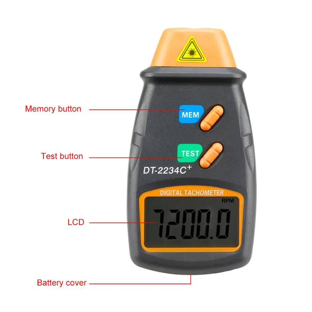 LCD digital sin contacto Foto tacómetro láser Mini medidor de prueba de RPM DT-2234C Tacómetro