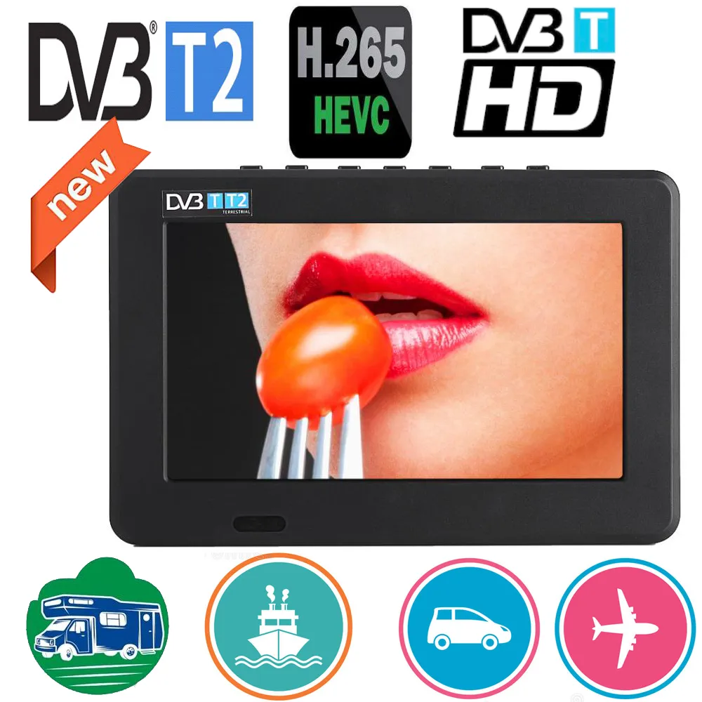 Rechargeable LEADSTAR D7 7 inch Portable Mini Tv With  DVB-T2 ATSC ISDB-T H265 10 Bit /Hevc DVB-T Dolby Ac3 800x480 With TF Slot