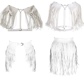 

Sexy 2pcs Sets Women Garters Bra Harness Waist Bondage Straps Fashion Bra Tassel Garter Adjustable Leather Belt Punk Style