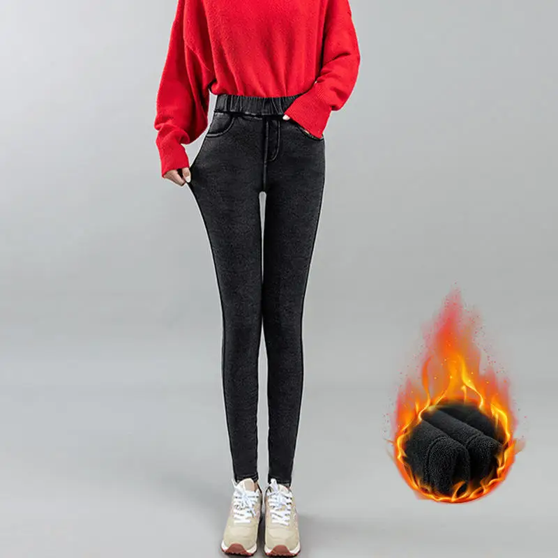 3XL Plus Velvet Pants Women Casual Warm High Waist Pencil Pants Female Plus Size Stretch Streetwear Pants Women Trousers Q1853