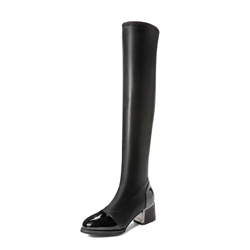 Women Stretch Boots 5cm High Heels Fetish White Ankle Boots Stripper Low Heels Lady Warm Autumn Chunky Shoes C311