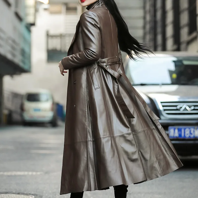 Women's Genuine Leather Sheepskin Down Coat, Long, Thick, Warm, Female Quality Outerwear, Brand, Autumn, Winter