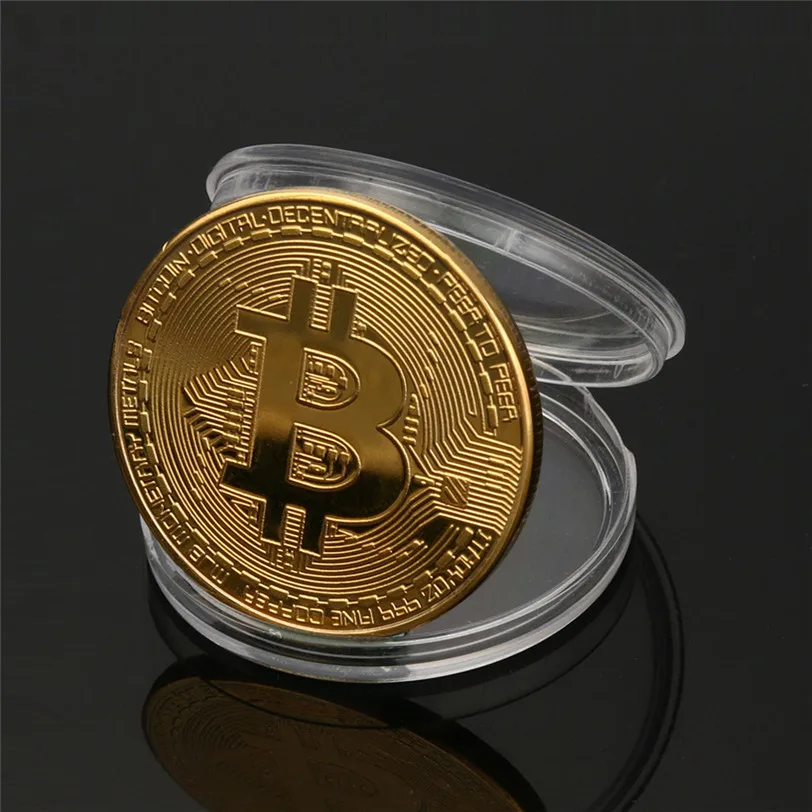 Gold Plated Physical Bitcoins Bit Coin BTC With Case Gift Physical Metal Antique Imitation BTC Coin Art Collection-0