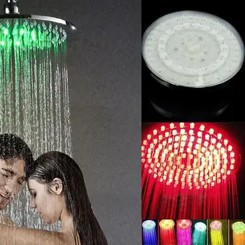 

8" 7 Colors Automatic Changing Round Top Shower Head Bathroom LED Light Rain!