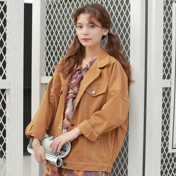 

Spring Autumn Balck Denim Jacket Women Loose Long Sleeve White Jean Jacket Woman Preppy Style Single Breasted Jacket and Coats