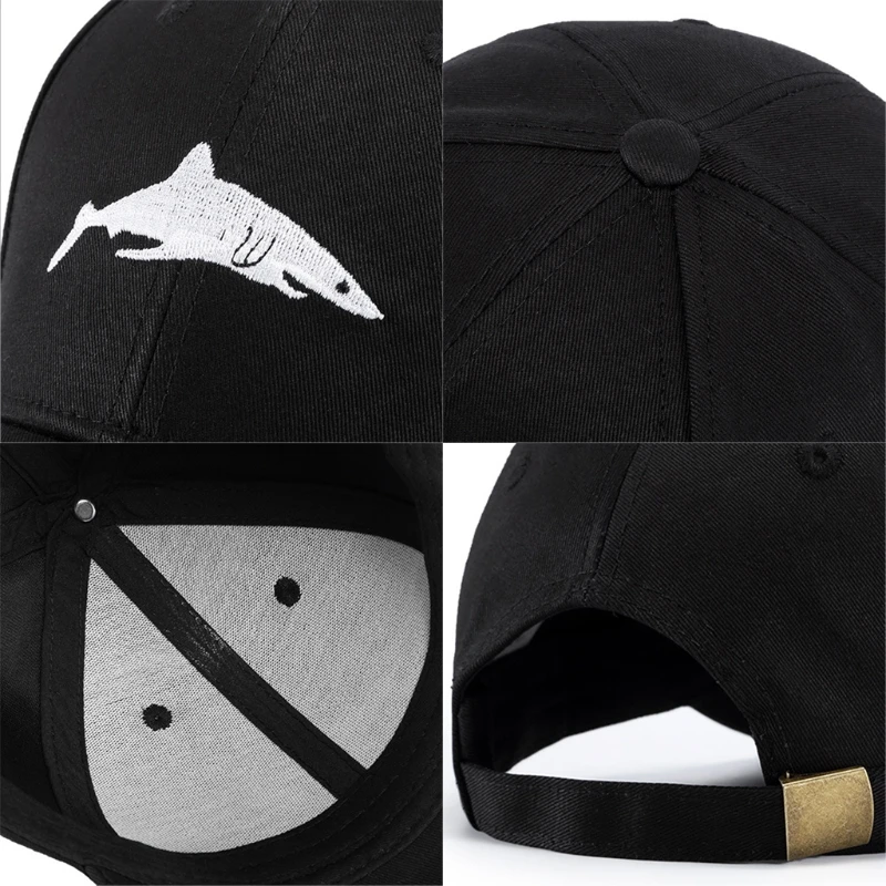 Бейсболка унисекс с вышивкой акулы, бейсболка с эффектом потертости, кепка в стиле хип-хоп, Регулируемая Новинка