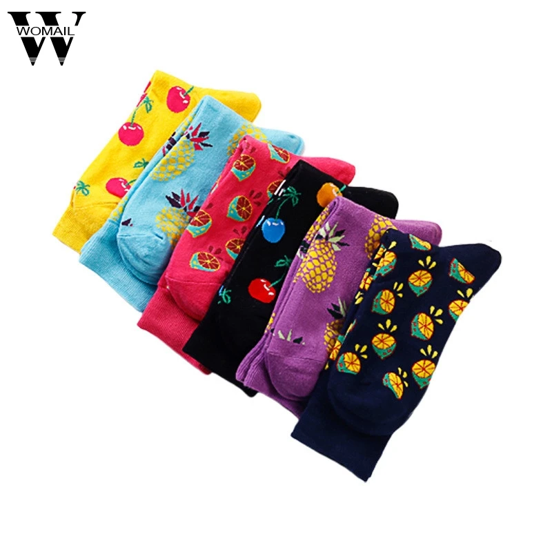 Женские носки в стиле Харадзюку корейские женские стильные рождественские хлопковые носки женские носки без пятки с рисунком счастливых фруктов
