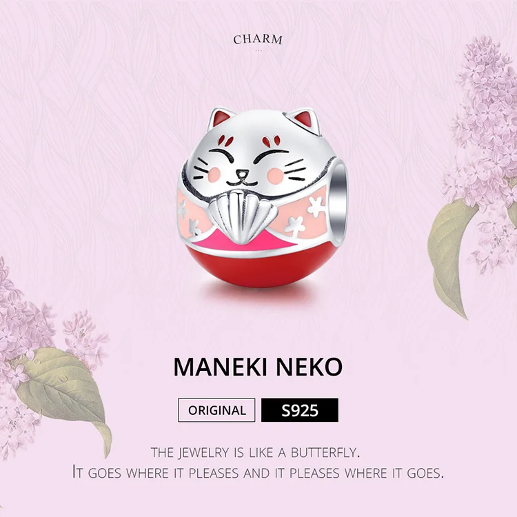 Bamoer, Япония, Китти, кот, круглые металлические бусины для женщин, очаровательные серебряные 925, браслет, эмаль, забавный, сделай сам, ювелирное изделие SCC1341