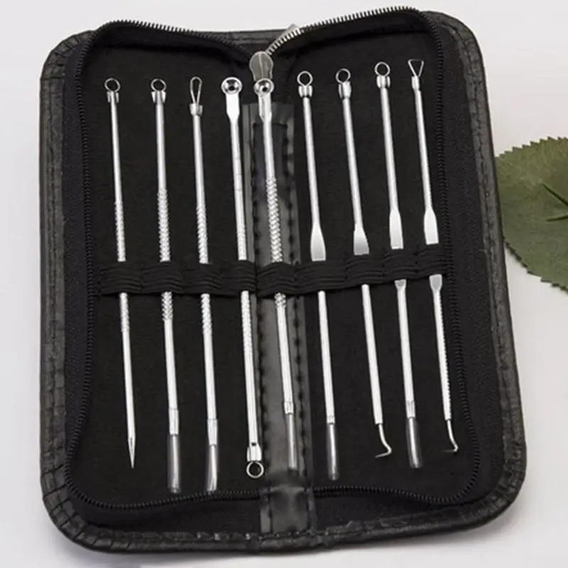 

9pcs Acne Extractor Removing Tool Stainless Steel Blackhead Pimple Remover Comedone Extract Ance Needle Tool Face Care