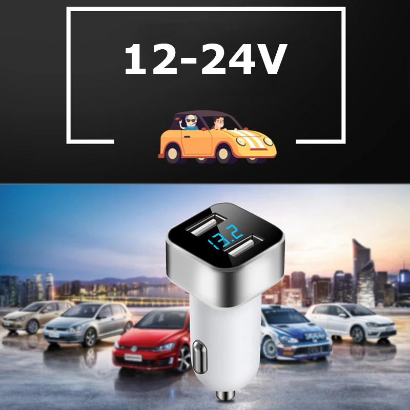 3.1A устройство для автомобиля с двумя портами USB Зарядное устройство 2 Порты и разъёмы ЖК-дисплей Дисплей 12-24V прикуриватель зажигалка Адаптер для быстрого автомобильного Зарядное устройство Мощность адаптер