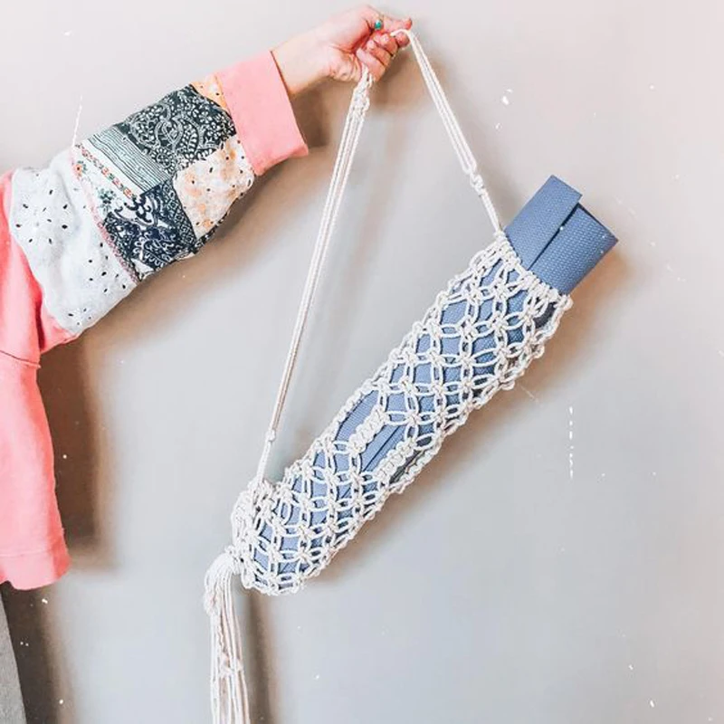 Handmade Yoga Mat Carry Bag Wall Hanging Tapestry Cotton Net Pocket Yoga  Backpack Bags Lace Tassel Macrame Wall Decor Art Gift
