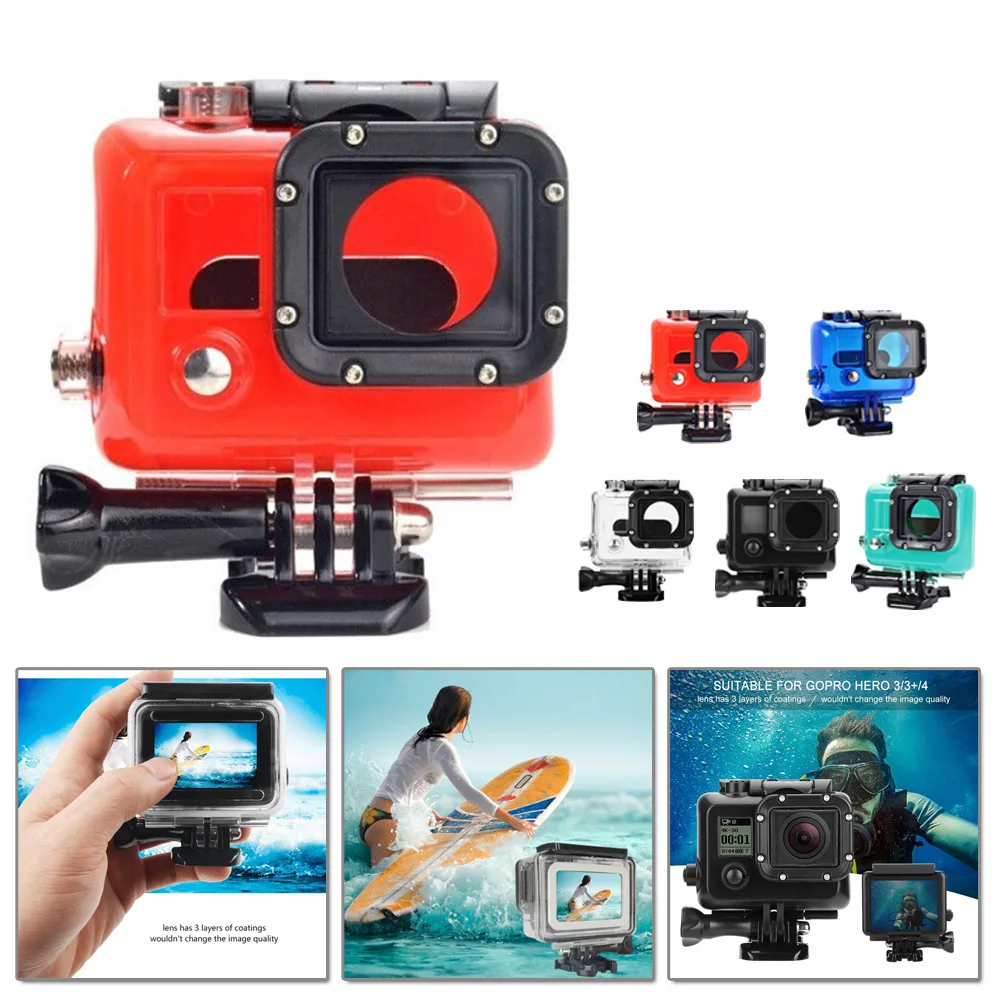 Подводный 45 м водонепроницаемый Дайвинг Корпус чехол для GoPro Hero 3/3+/4 камеры водонепроницаемый прочный и прочный