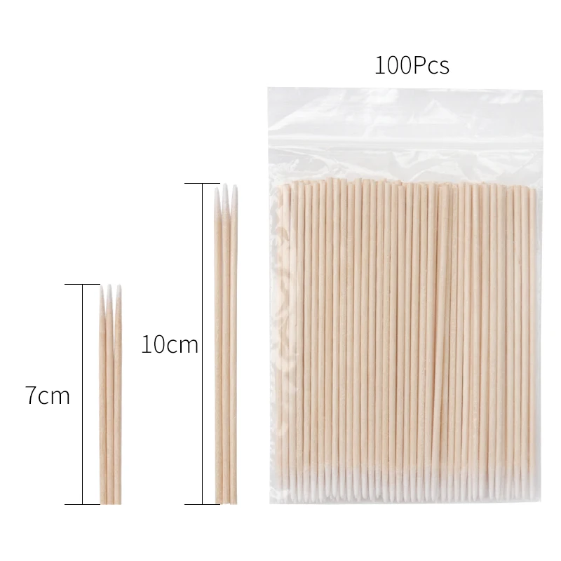 Wegwerp Ultra-Kleine Wattenstaafje 100Pcs Lint Gratis Micro Borstels Hout Wattenstaafjes Swabs Wimper Extension Lijm Verwijderen gereedschap