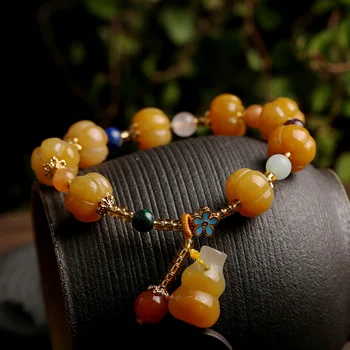 

Natural Xinjiang Jade Pumpkin Gourd Beads Bracelet Adjustable Bangle Charm Jewellery Fashion Accessories Hand-Carved Luck Amulet