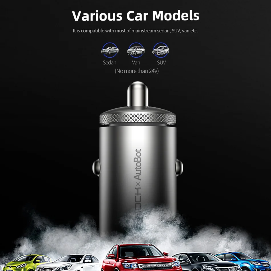 Автомобильное зарядное устройство ROCK 24 Вт Mini 2 USB для iPhone Xiaomi с двумя портами, автомобильное зарядное устройство USB 2.4A, быстрая зарядка для мобильных телефонов