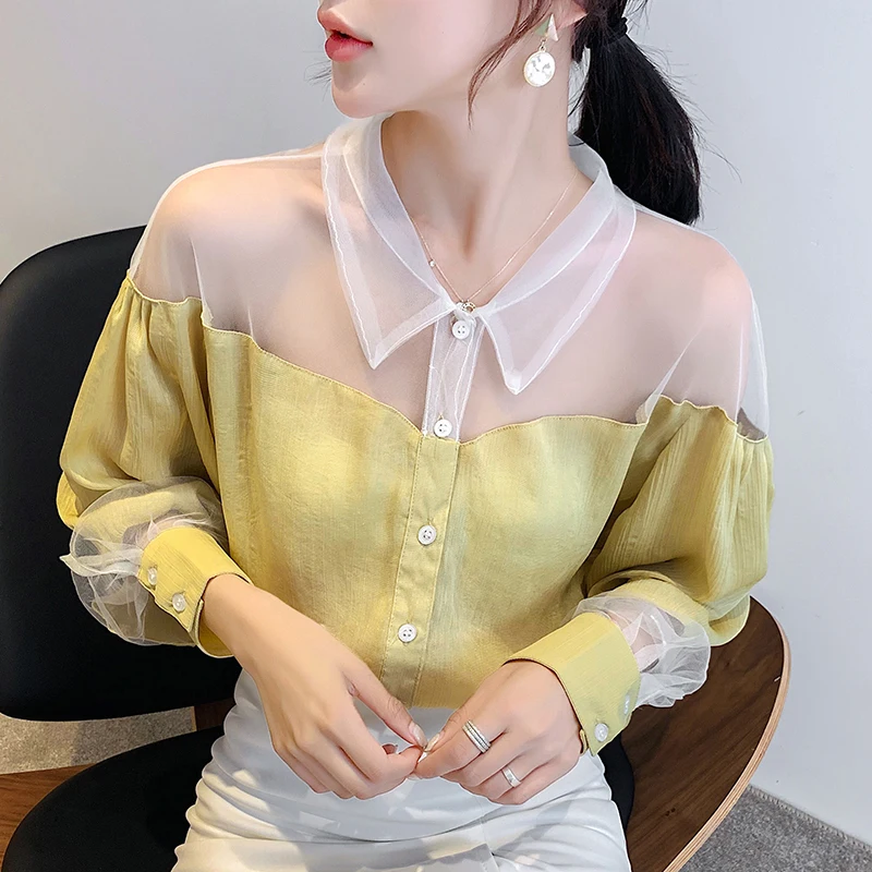 

2019 New Autumn Fashion Long Sleeve Blouse and Shirts Women Lace Hollow out Loose Shirts Spring