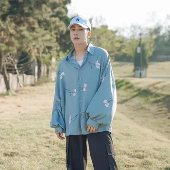 

2020 fashion brand new long sleeve shirt men's Korean version leisure Hong Kong style student net red shirt loose top coat man