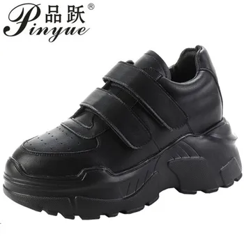 

women's sneakers wedges shoes chunky platform sneakers ladies shoes Fashion Lace-up flat Shoes white black 2019