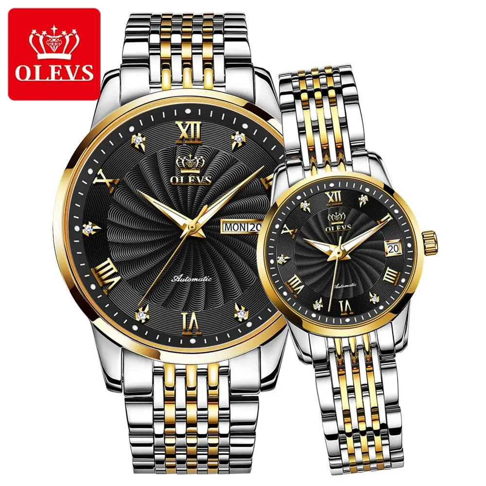 OLEVS-relojes mecánicos automáticos para hombre y mujer, cronógrafo mecánico de marca de lujo, resistente al agua, regalo de San Valentín - Imagen 5