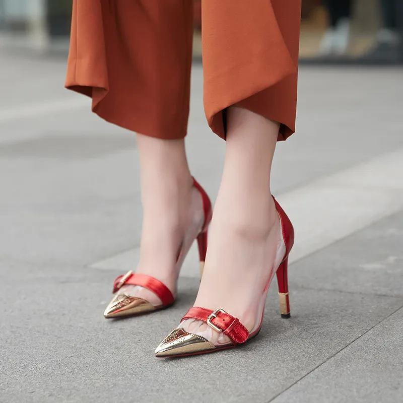 

Woman Cocoafoal Gold Clear Fashion Sexy Transparent Heels Shoes Plus Size 33 - 42 Black Red Ball Wedding Pumps