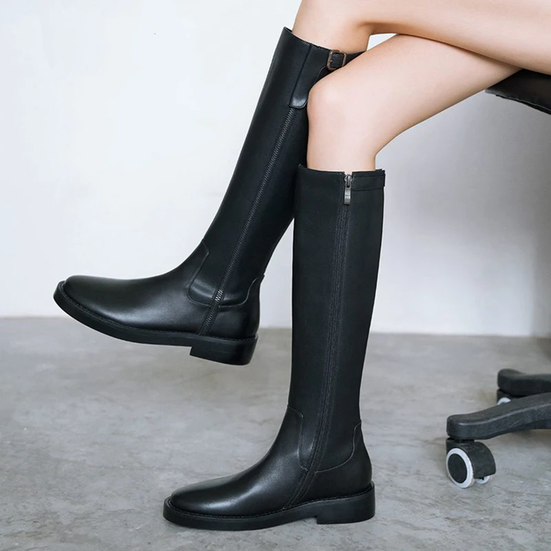 Luxury brand new winter shoes women's riding boots cow leather simple classic knight boots comfortable keep warm knee-high boots