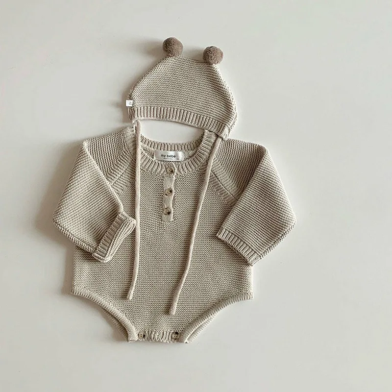 black baby bodysuits	 2022 Autumn Infant Jumpsuit Knitwear Outfits New Toddler Baby Boys Girls Knitted Bodysuit Newborn Baby Sweater And Baby Knit Hat baby clothes cheap