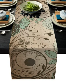 

Flower Petals Retro Gray Rustic Table Runner Home Dining Room Decor Table Cloth Wedding Christmas Party Table Runners