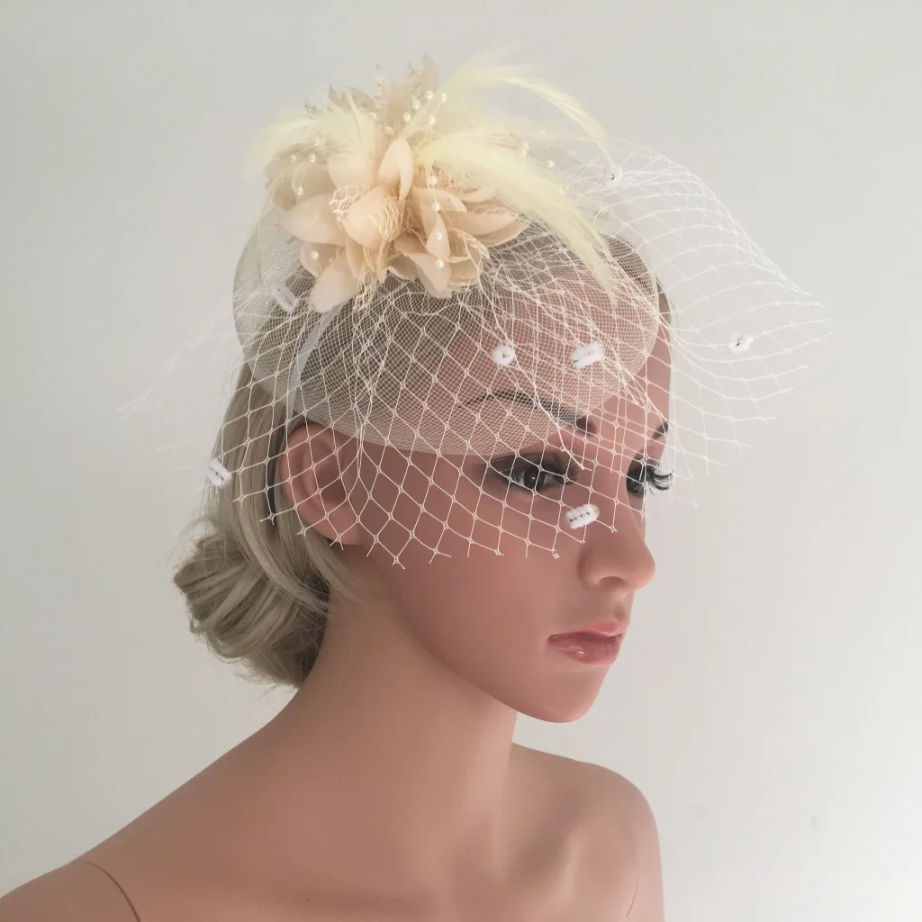 Цветок перо чародей шляпа леди день Ascot для посещения скачек, церкви Чай Вечерние повязки на голову