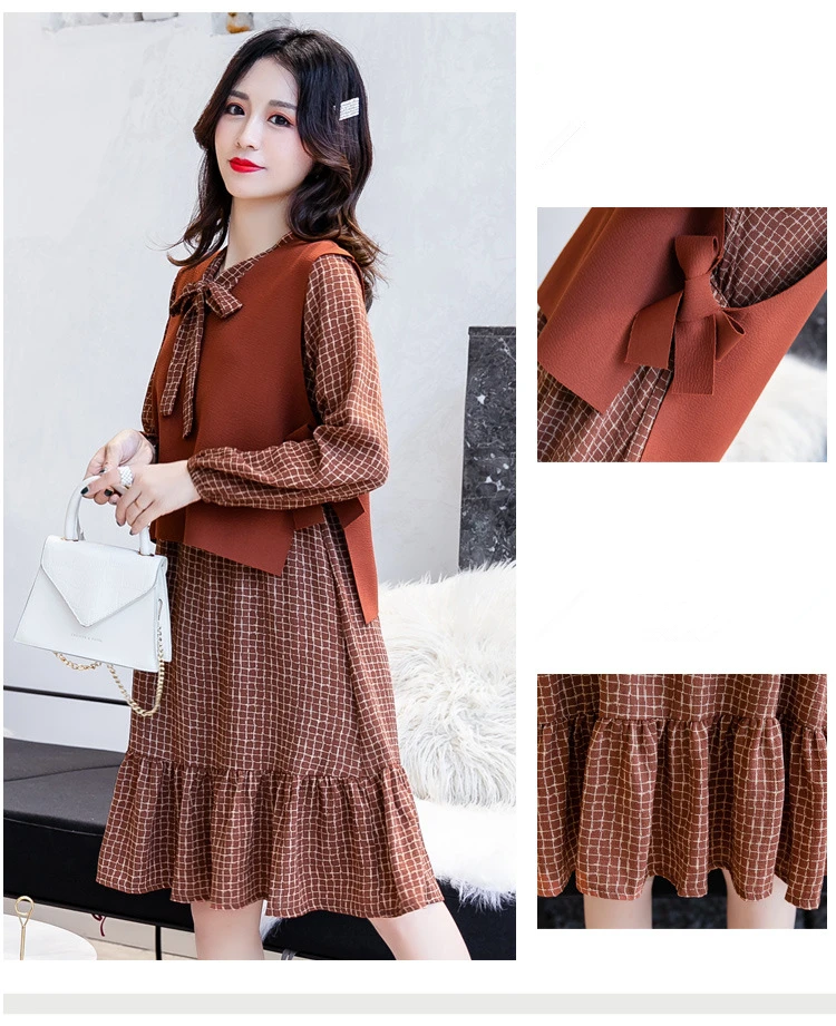 Fashion Womens Breastfeeding Dresses Autumn Winter Maternity Pregnant Nursing Dress 2 Pcs Long Sleeve Ruffles Pregnancy Clothes (5)