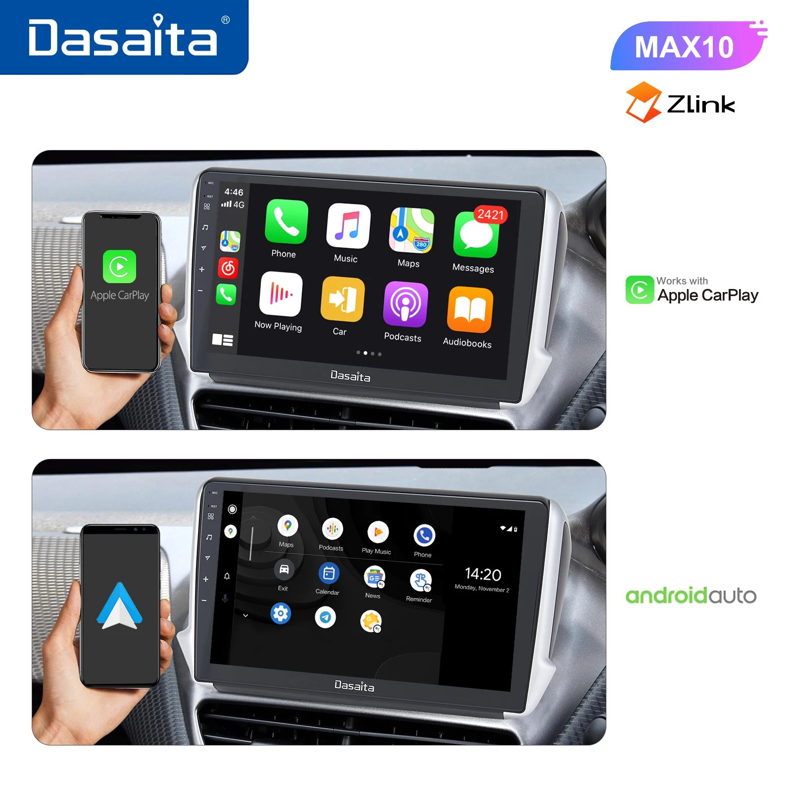 Dasaita Android 10 Car Multimedia Carplay for Peugeot 2008 208 Radio 2012 2013 2014 2015 2016 TDA7850 1280*720 GPS Navigation