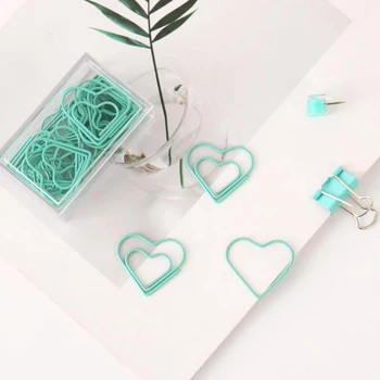 

20 Pcs/pack Lovely Light Green Heart Shape Hollow Out Paper Clips Metal Bookmarks Photo Message Binder Clip Stationery Gifts