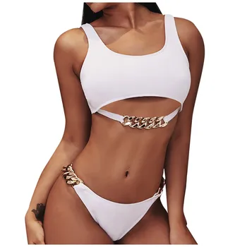 

Women Bikini Set Sexy Swimwear Soild Chain Hollow Swimsuit Push Up Bikini 2020 push up sexy bikini set swimsuit female