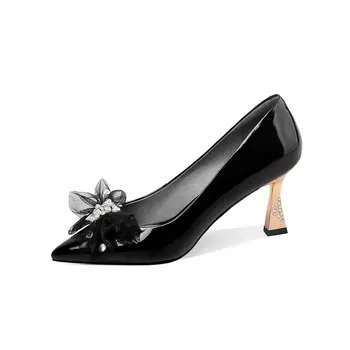 

Women Pumps Crystal Glitters Flowers Cow Leather Slip On High Heeled Prom Shoes Spring Summer Shoes Woman size 41 42 43