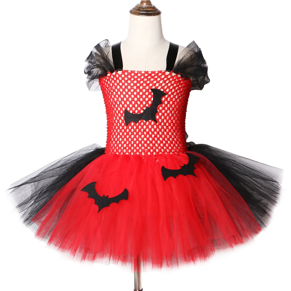 2019 г. Платье-пачка «летучая мышь» в стиле вампира красные и черные Детские костюмы на Хэллоуин для девочек, карнавальное платье фатиновые