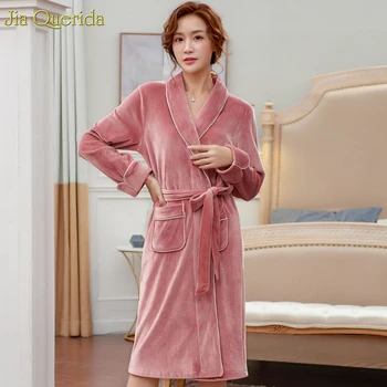 

Pink Plus Size Women Velvet Robe Lovely Night Gown Quality Luxury Wedding Robe Long Sleeve Bridesmaids Kimono Robe Couple Robes