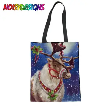 

NOISYDESIGNS Christmas Deers Print School Bags Canvas Porte Shoulder Bag for Teenager Girls Tote Cute Ladies Hand Bags Rugzak