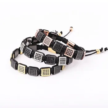 New Color Luxury CZ Micro Pave Square Handmade Woven Macrame Friendship Bracelet Men Jewelry Gift