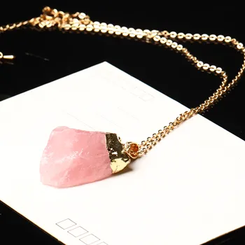 

1PC Natural Crystal Rose Quartz Pendant Quartz Crystal Mineral Jewelry Healing Couple Necklace Stone Craft DIY Gift Ornament