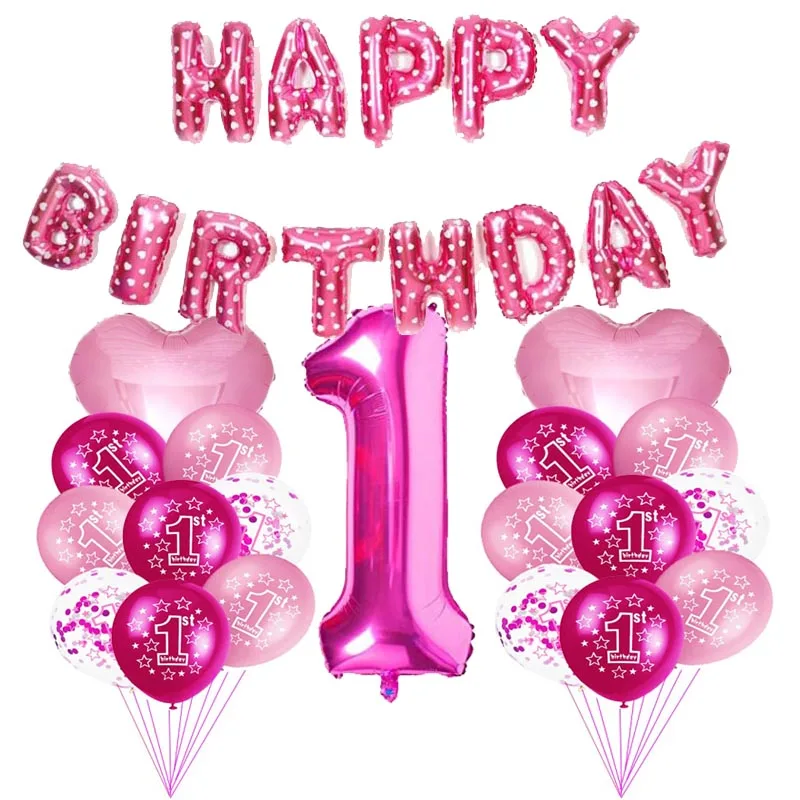 Воздушные шары на 1 день рождения для близнецов 1 год первый день рождения украшение для вечеринки синий розовый для вечеринки в честь будущего малыша мальчик девочка латексные воздушные шары - Цвет: Design-32inch number